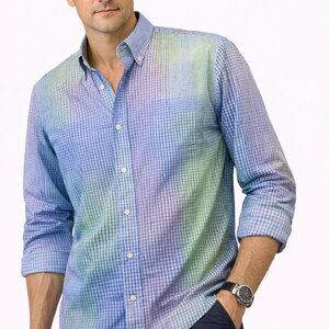 Overton Men's Multicolor Gingham Button-Down Shirt - Size Medium